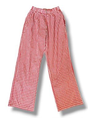 Pretty Garbage Pant Red Gingham Cotton Pants Pull On Elastic Waist Summer Basic